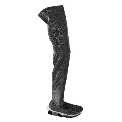 Dolce & Gabbana Gray Leopard High Top Sneakers Booties Shoes