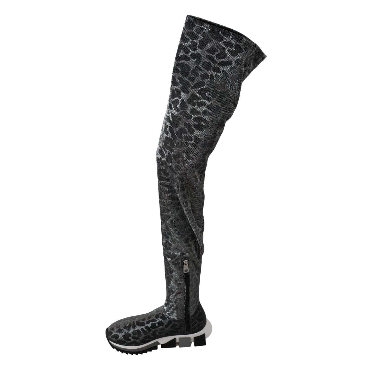 Dolce & Gabbana Gray Leopard High Top Sneakers Booties Shoes