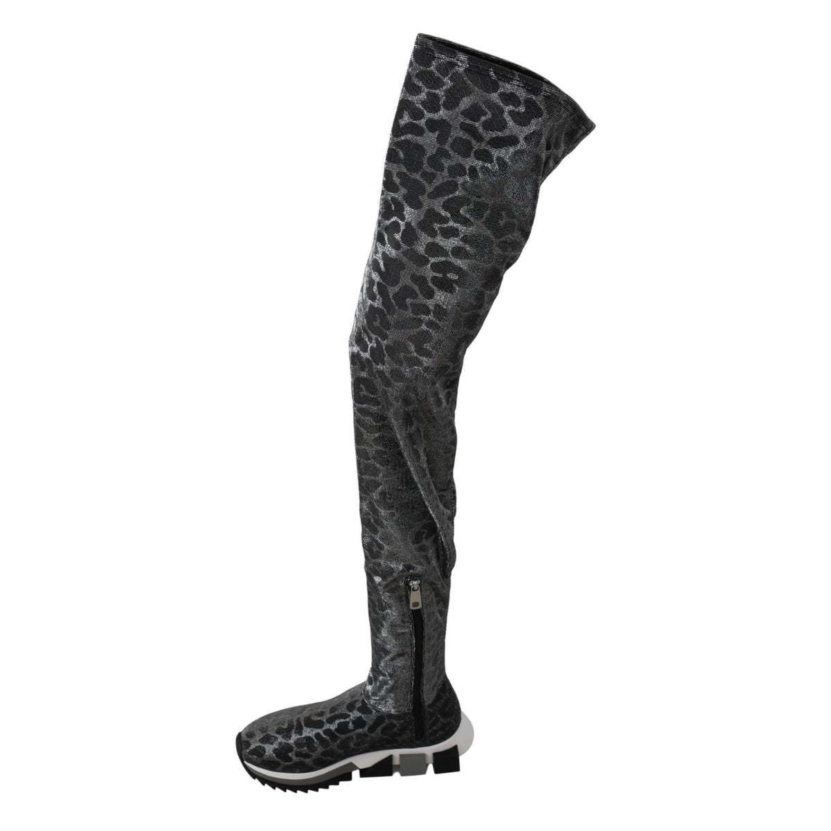 Dolce & Gabbana Gray Leopard High Top Sneakers Booties Shoes
