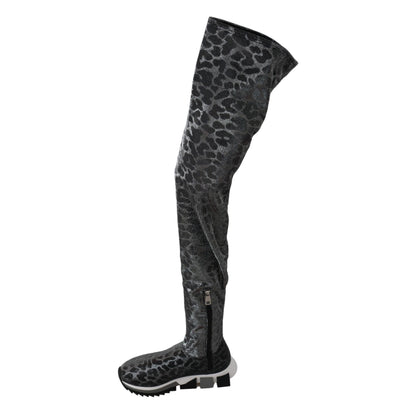 Dolce & Gabbana Gray Leopard High Top Sneakers Booties Shoes