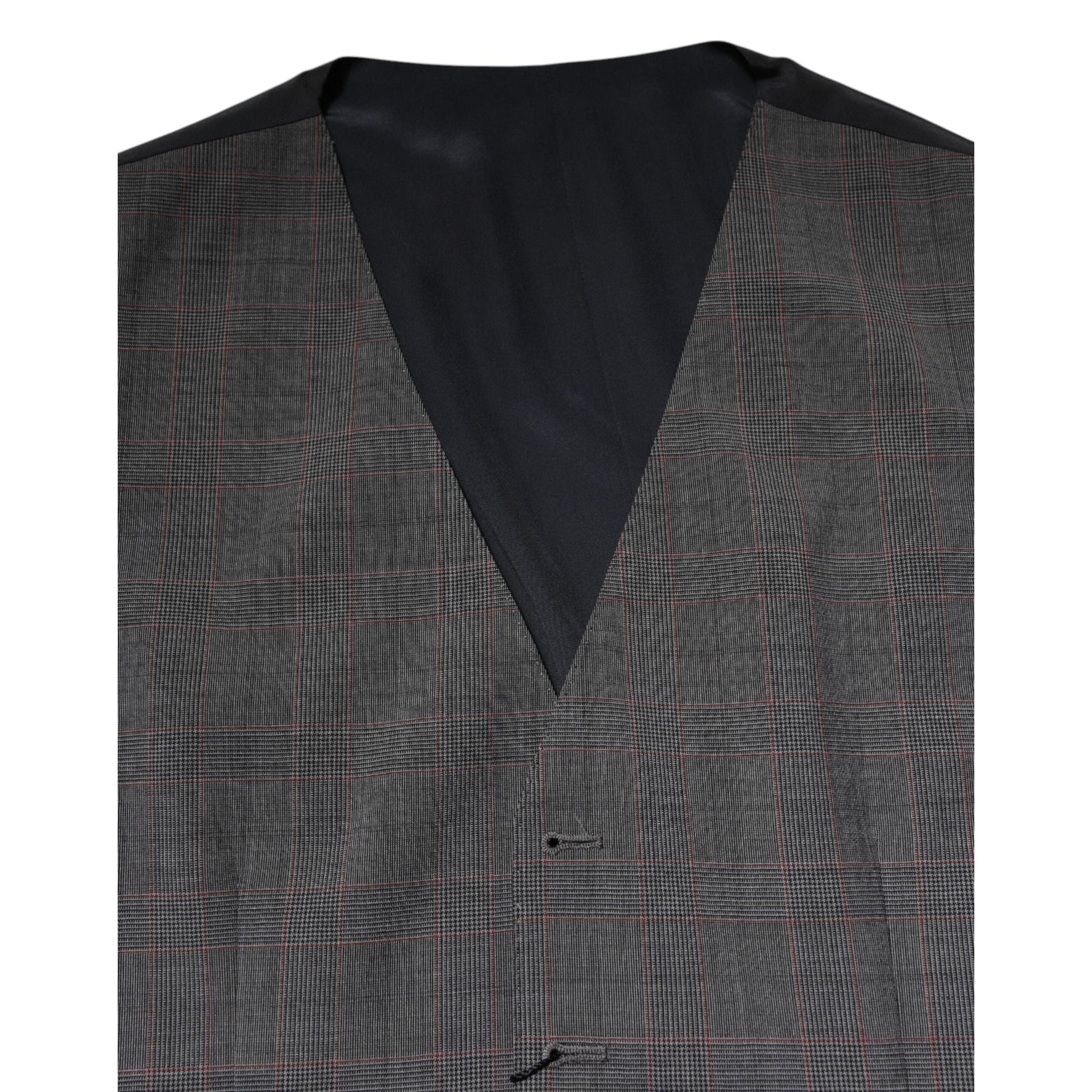 Dolce & Gabbana Gray Plaid Wool Formal Dress Waistcoat Vest