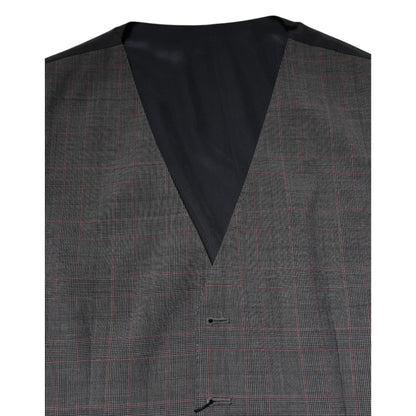 Dolce & Gabbana Gray Plaid Wool Formal Dress Waistcoat Vest