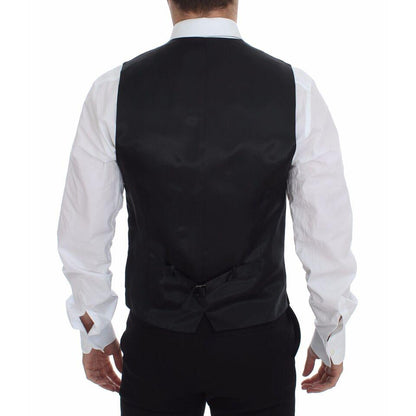 Dolce & Gabbana Gray Striped Wool Logo Vest Gilet Weste