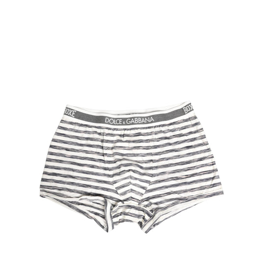 Dolce & Gabbana Gray White Stripes Men Regular Boxer Underwear