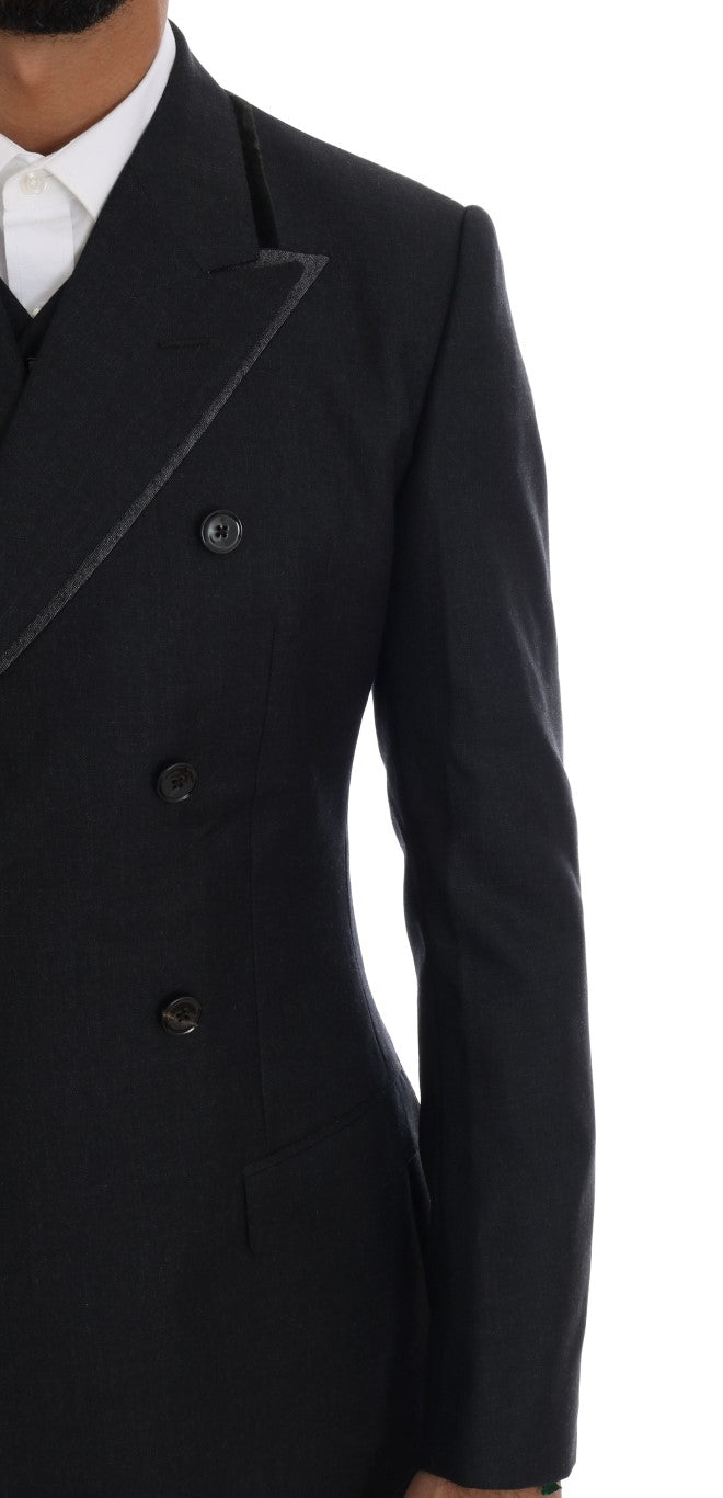 Dolce & Gabbana Gray Wool Double Breasted 3 Piece Suit