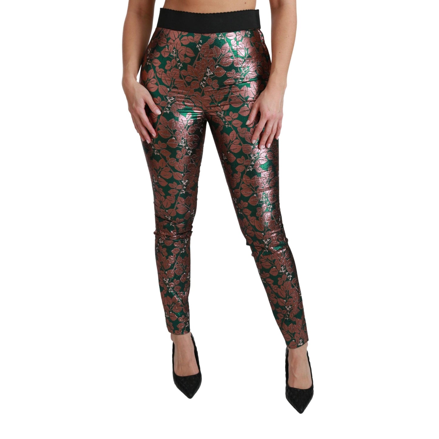 Dolce & Gabbana Green Bronze Leaf Tights Skinny Pants