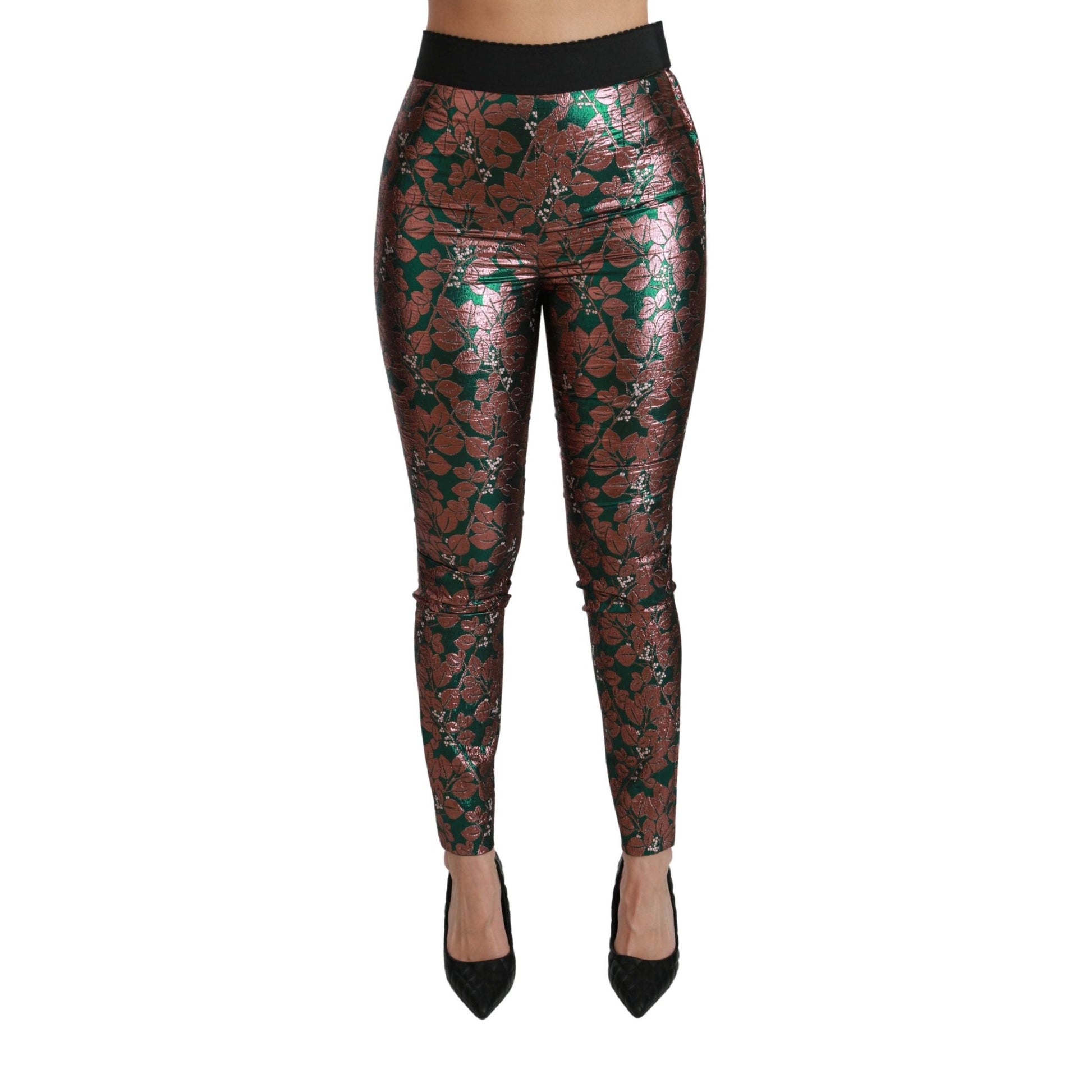 Dolce & Gabbana Green Bronze Leaf Tights Skinny Pants