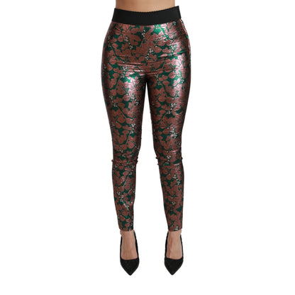 Dolce & Gabbana Green Bronze Leaf Tights Skinny Pants