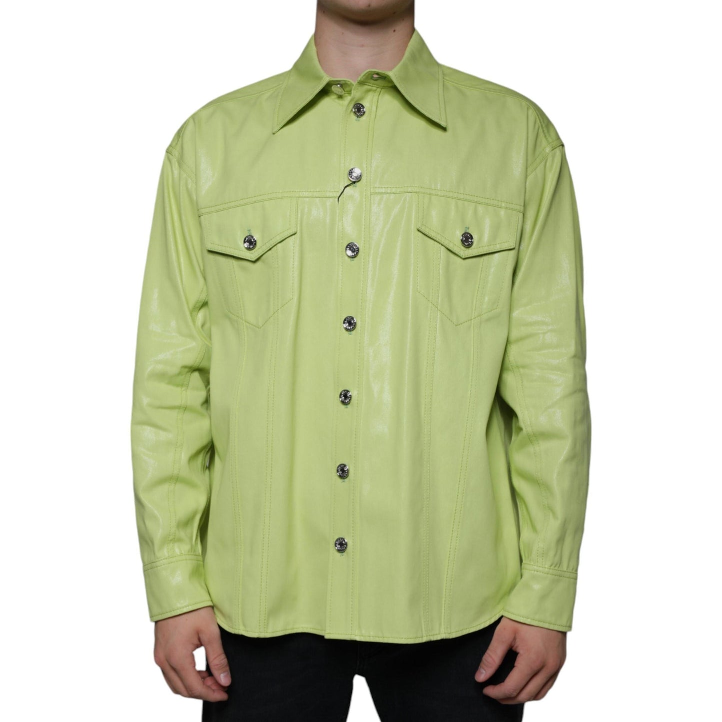 Dolce & Gabbana Green Cotton Collared Men Button Down Shirt