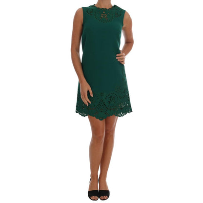 Dolce & Gabbana Green Floral Cutout Silk Wool Dress