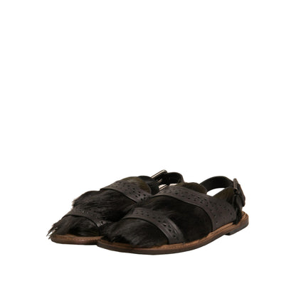 Dolce & Gabbana Green Gazelle Hair Leather Flats Sandals Shoes