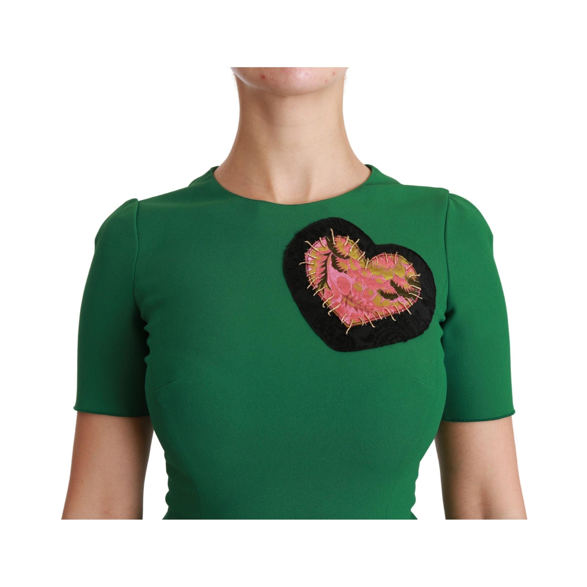 Dolce & Gabbana Green Heart Patch Mermaid Midi Viscose Dress