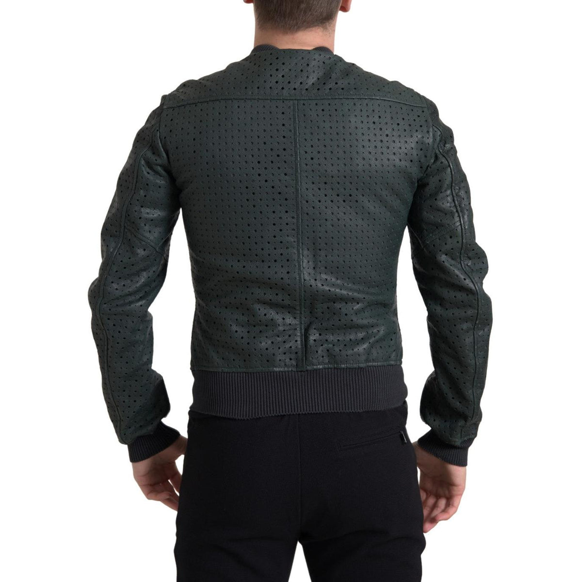 Dolce & Gabbana Green Perforated Leather Bomber Jacket