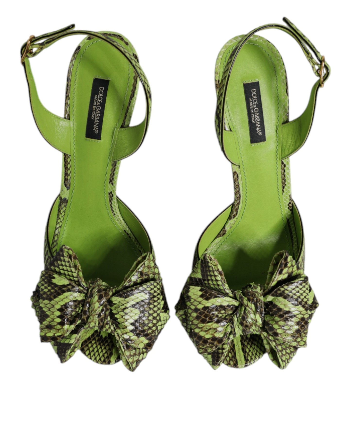 Dolce & Gabbana Green Python Leather Heels Sandals Shoes