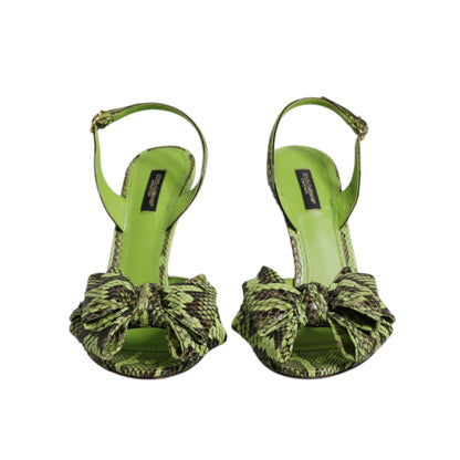 Dolce & Gabbana Green Python Leather Heels Sandals Shoes