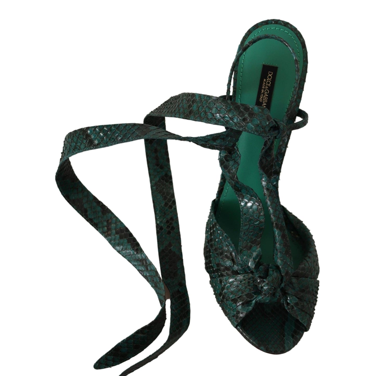 Dolce & Gabbana Green Python Strap Sandals Heels Shoes