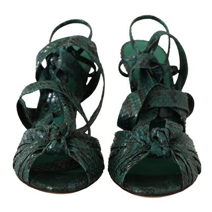 Dolce & Gabbana Green Python Strap Sandals Heels Shoes