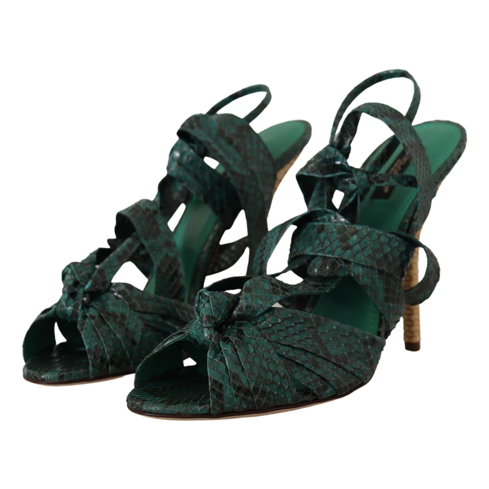 Dolce & Gabbana Green Python Strap Sandals Heels Shoes