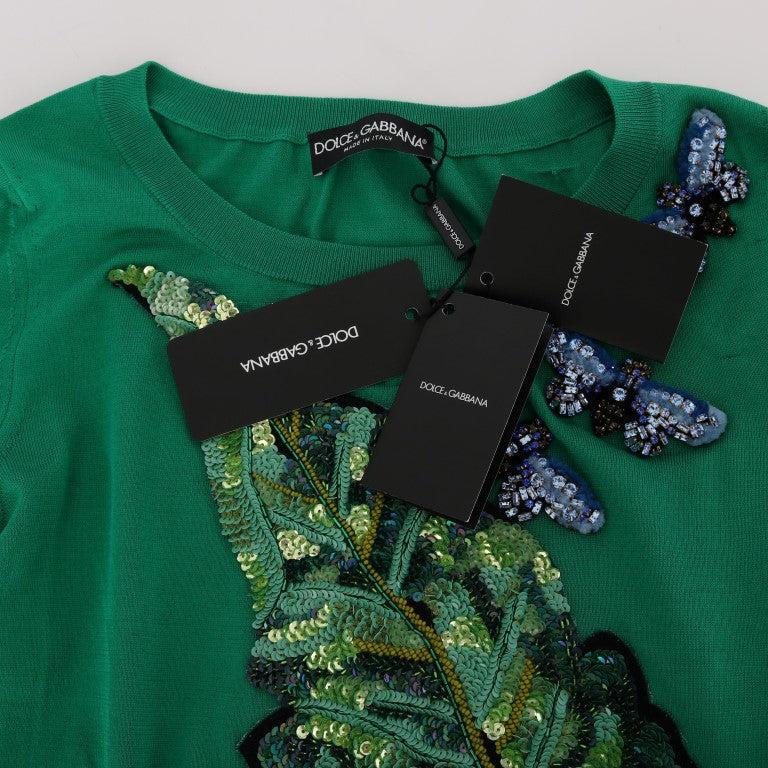 Dolce & Gabbana Green Silk Crystal Banana Sweater