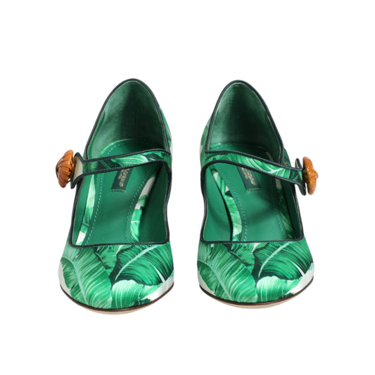 Dolce & Gabbana Green Silk MARY JANES Leaf Sandals Shoes