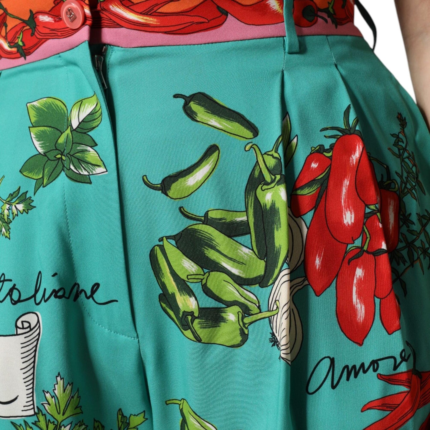 Dolce & Gabbana Green Silk Printed Straight Pants