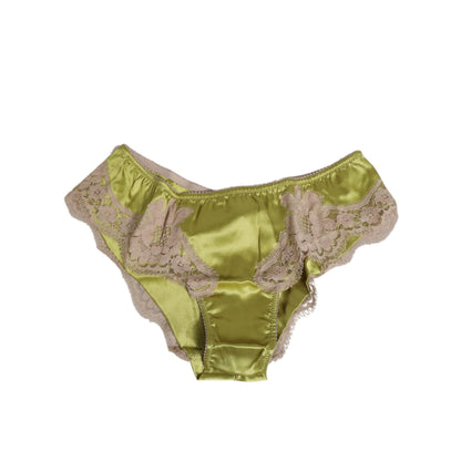 Dolce & Gabbana Green Silk Satin Lace Trim New Slip Underwear