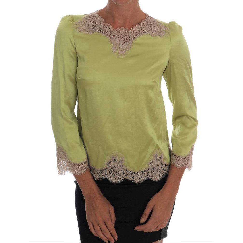 Dolce & Gabbana Green Silk Stretch Blouse Top