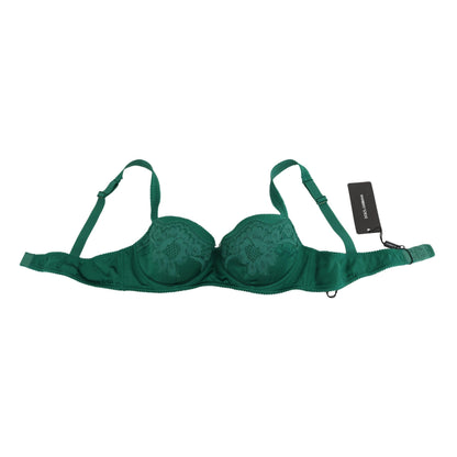 Dolce & Gabbana Green Silk Stretch Floral Lace Bra Underwear