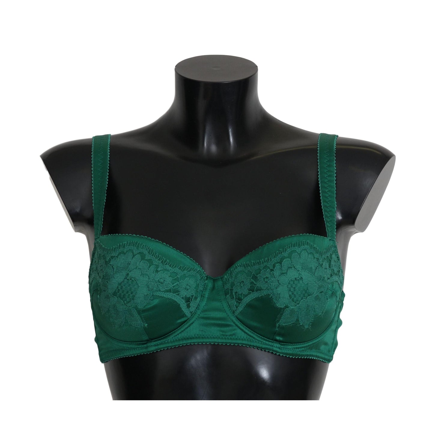 Dolce & Gabbana Green Silk Stretch Floral Lace Bra Underwear