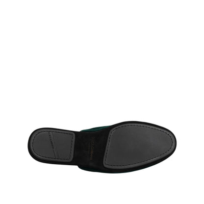 Dolce & Gabbana Green Velvet Cross Embellished Slippers Shoes