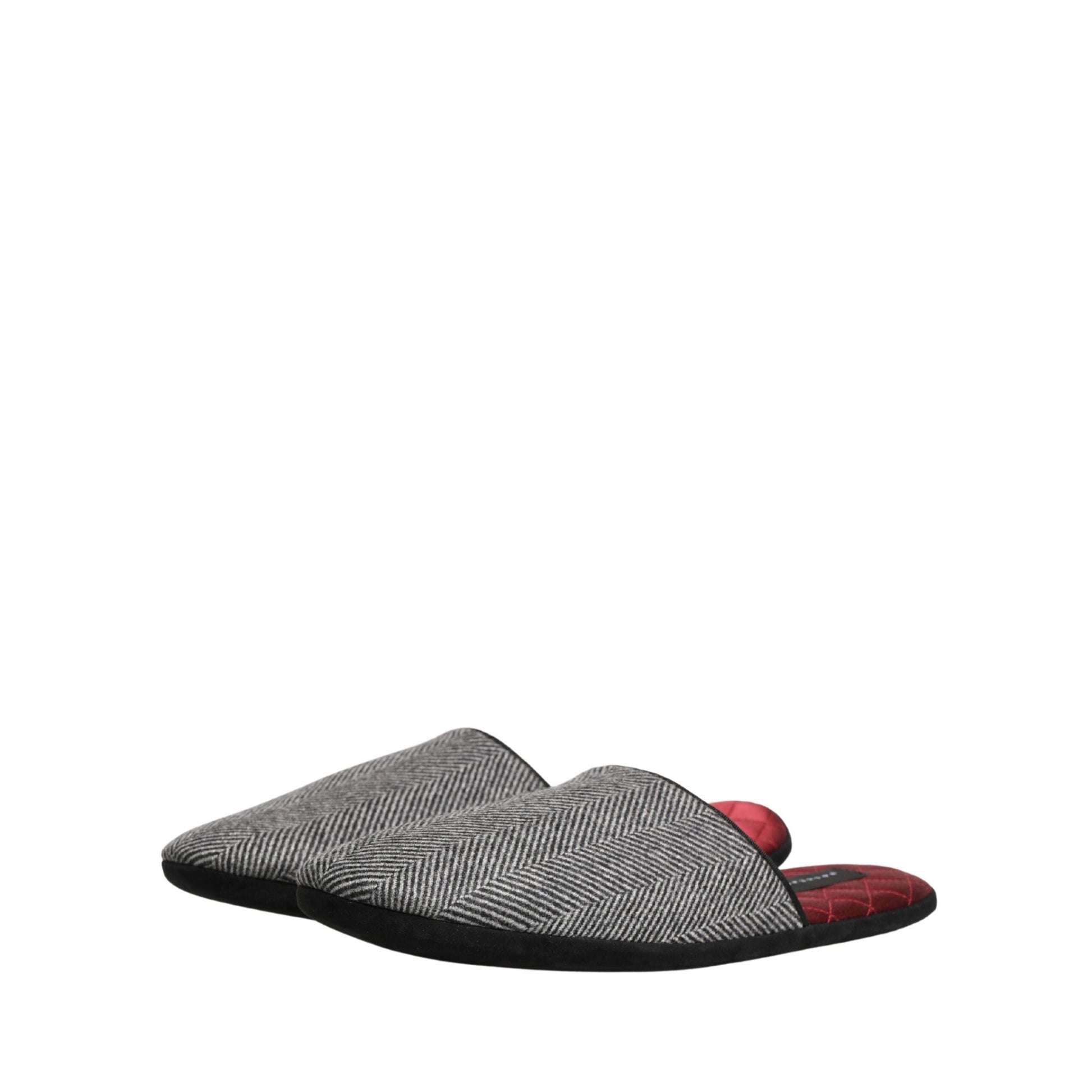 Dolce & Gabbana Grey Herringbone Cashmere Red Slippers Shoes