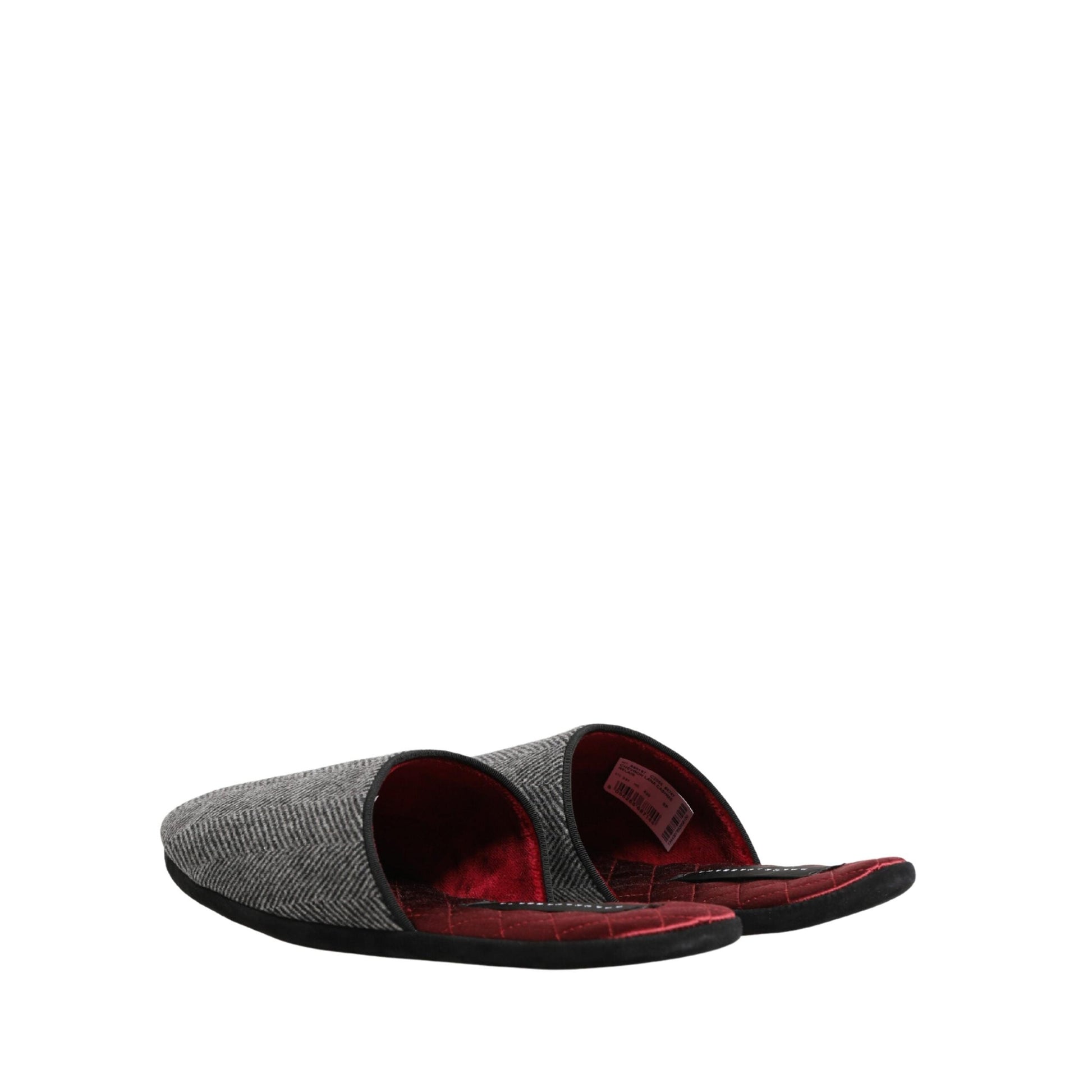 Dolce & Gabbana Grey Herringbone Cashmere Red Slippers Shoes