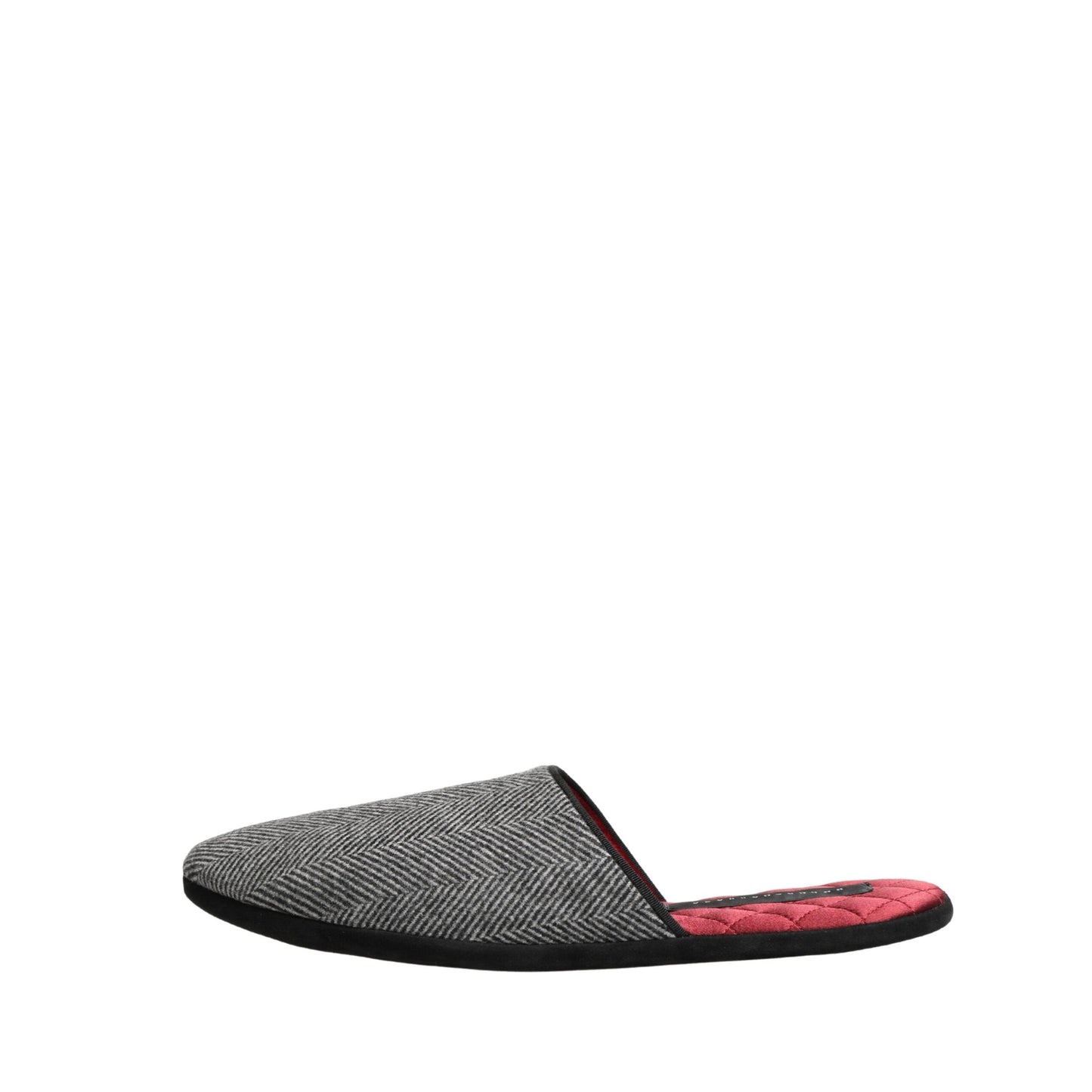 Dolce & Gabbana Grey Herringbone Cashmere Red Slippers Shoes