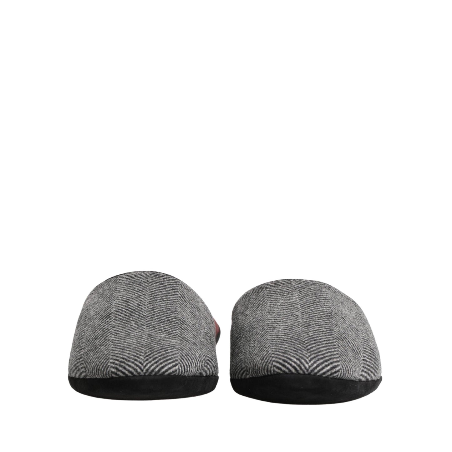 Dolce & Gabbana Grey Herringbone Cashmere Red Slippers Shoes