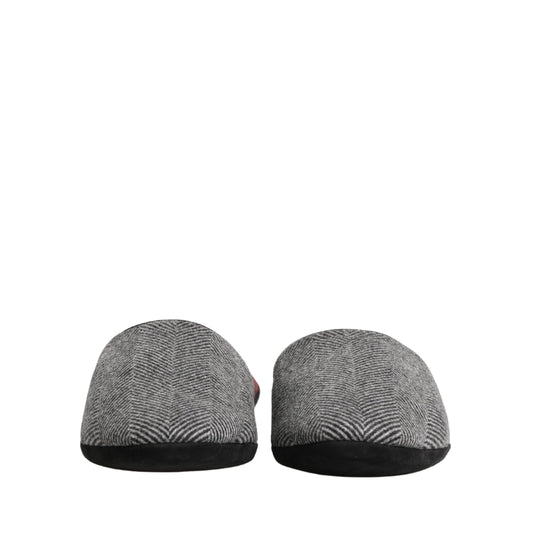 Dolce & Gabbana Grey Herringbone Cashmere Red Slippers Shoes