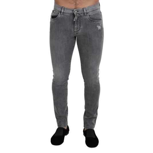 Dolce & Gabbana Grey Washed Cotton Skinny Denim Jeans
