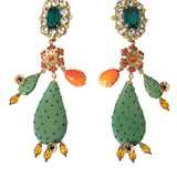 Dolce & Gabbana Grøn Cactus Crystal Clip On Jewelry Dangling Earrings-Modeoutlet