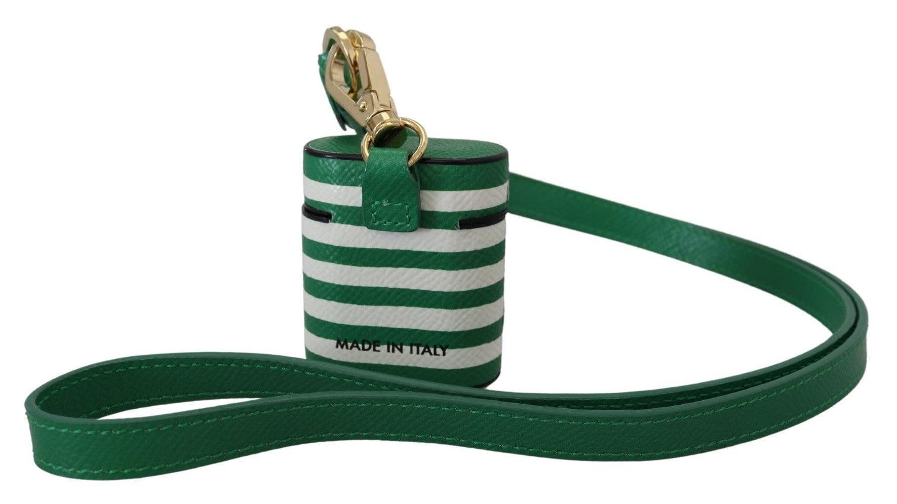 Dolce & Gabbana Grøn Læder Strap Guld Metal Logo Airpods Case-Modeoutlet