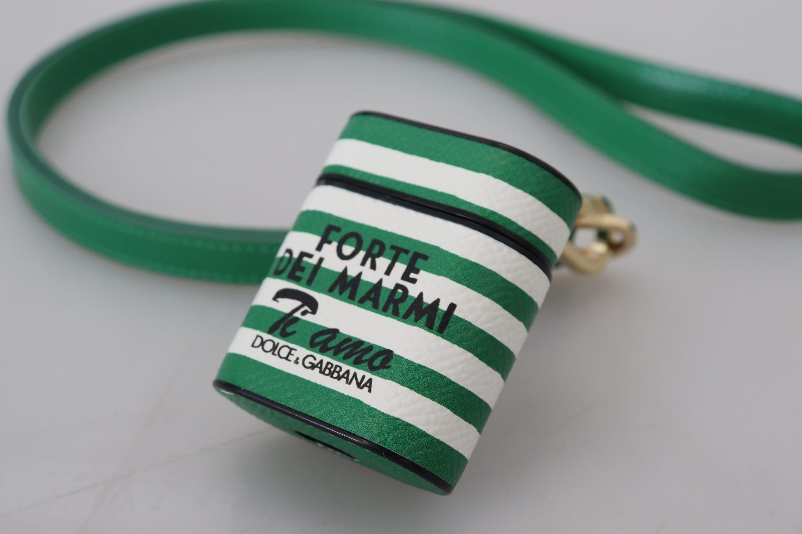Dolce & Gabbana Grøn Læder Strap Guld Metal Logo Airpods Case-Modeoutlet