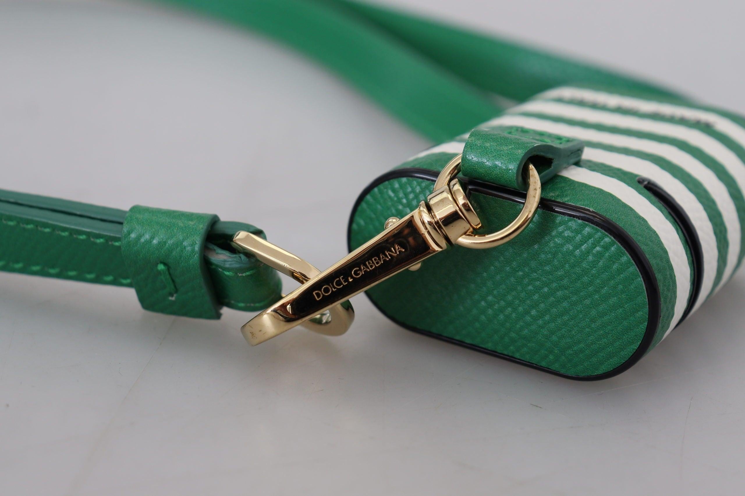 Dolce & Gabbana Grøn Læder Strap Guld Metal Logo Airpods Case-Modeoutlet