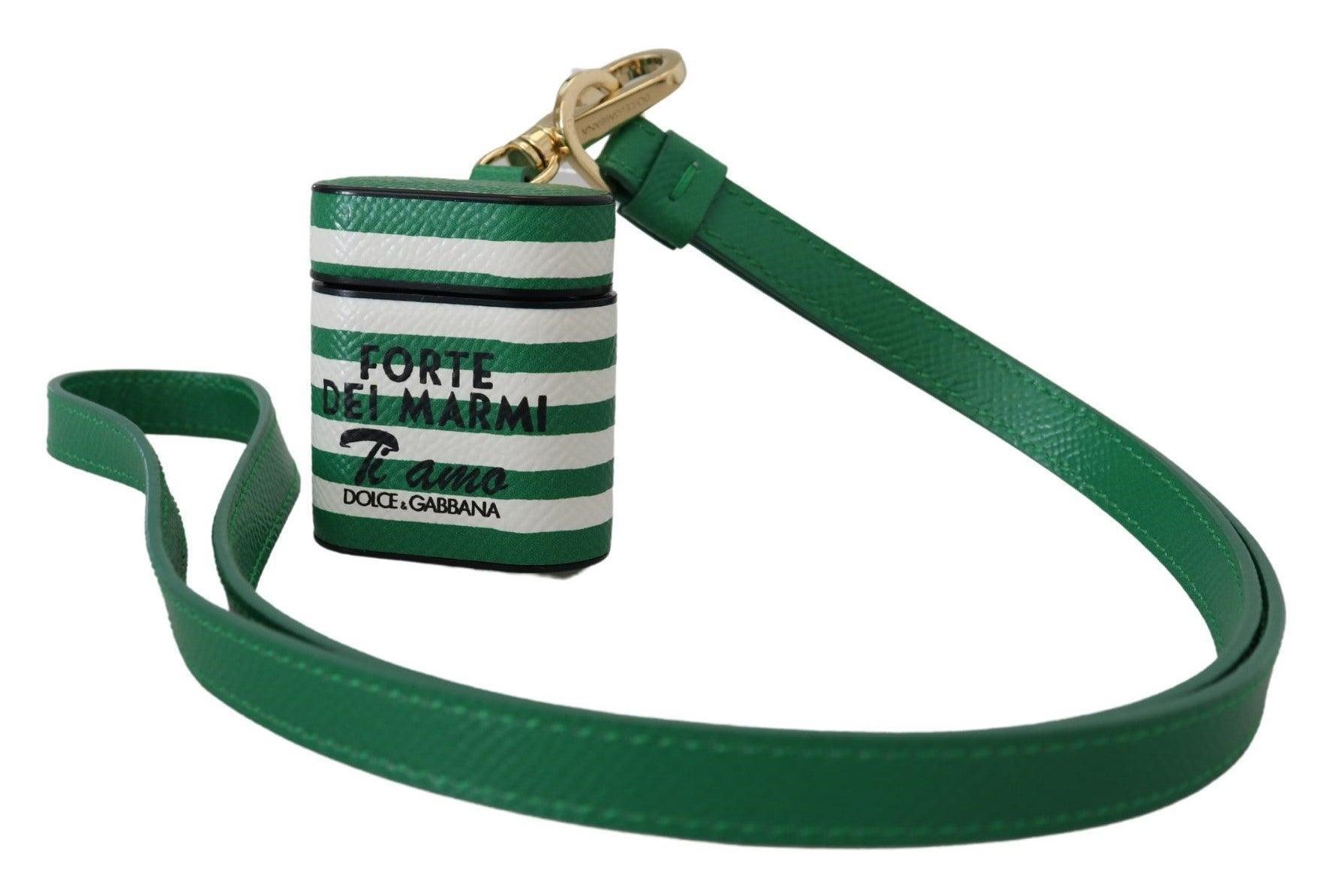 Dolce & Gabbana Grøn Læder Strap Guld Metal Logo Airpods Case-Modeoutlet