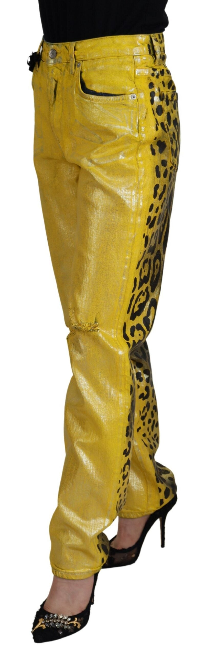 Dolce & Gabbana Gul Leopard Bomuld Straight Denim Jeans-Modeoutlet