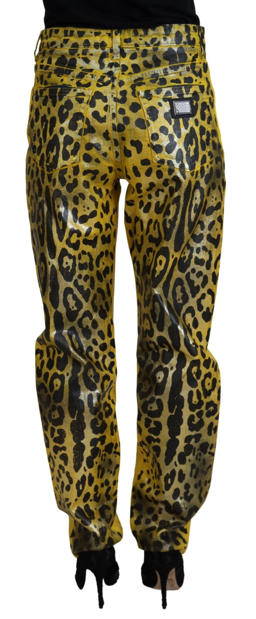 Dolce & Gabbana Gul Leopard Bomuld Straight Denim Jeans-Modeoutlet
