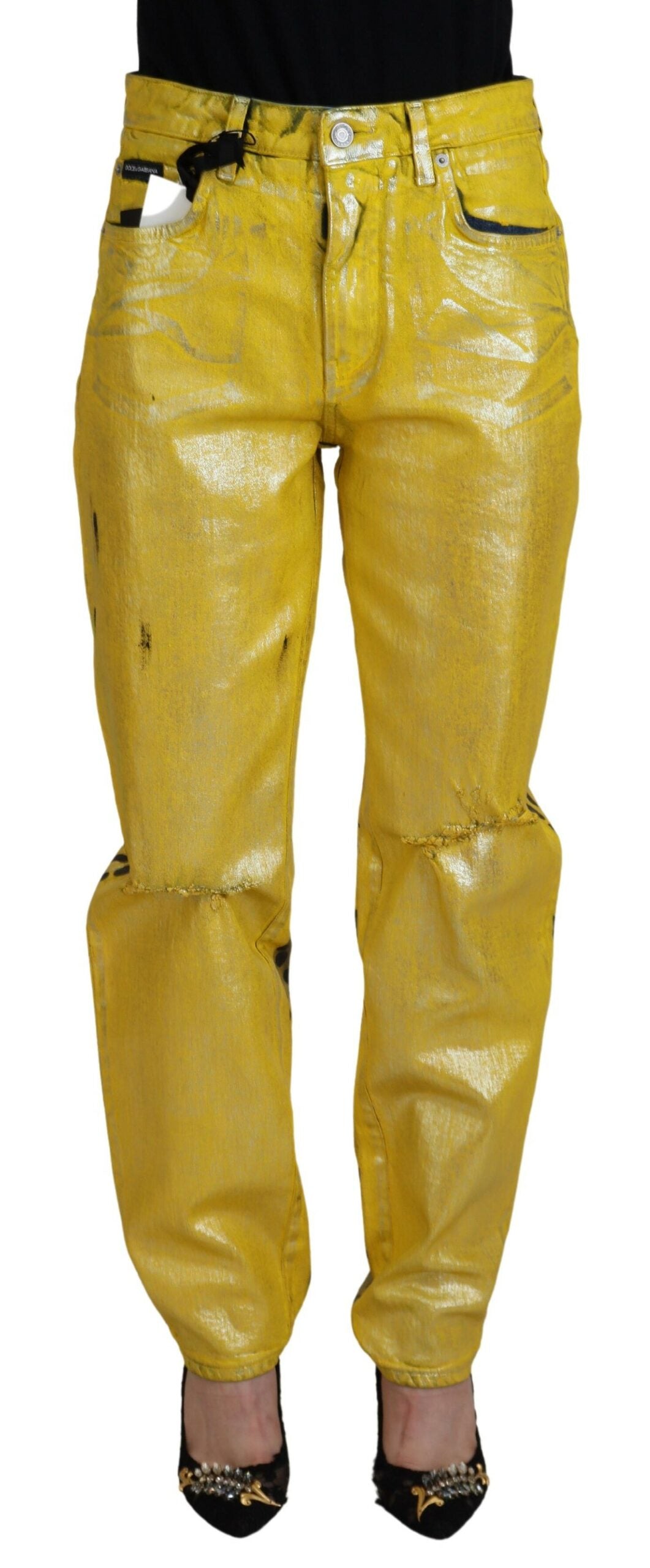 Dolce & Gabbana Gul Leopard Bomuld Straight Denim Jeans-Modeoutlet