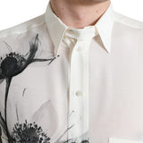 Dolce & Gabbana Hvid Floral Collared Kjole Silke Shirt-Modeoutlet