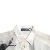 Dolce & Gabbana Hvid Floral Collared Kjole Silke Shirt-Modeoutlet