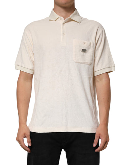 Dolce & Gabbana Ivory Cotton Terry Logo Pocket Polo T-shirt
