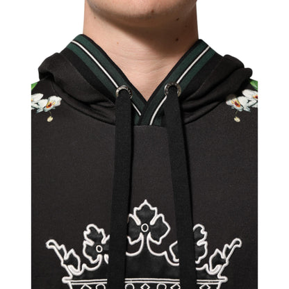Dolce & Gabbana KING Black Orchid Floral Crown Logo Hoodie Sweater
