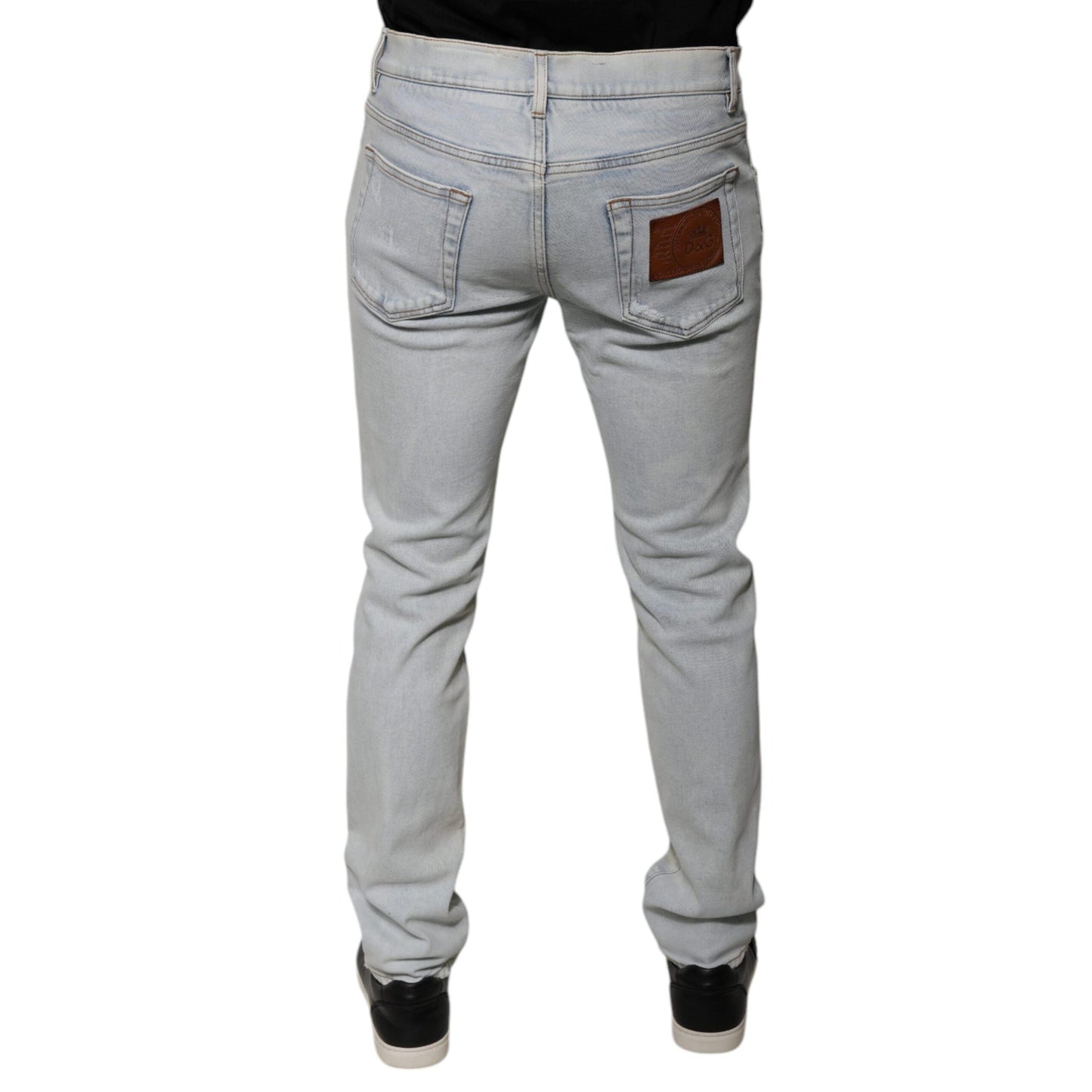 Dolce & Gabbana Light Blue Cotton Blend Tattered Skinny Denim Jeans