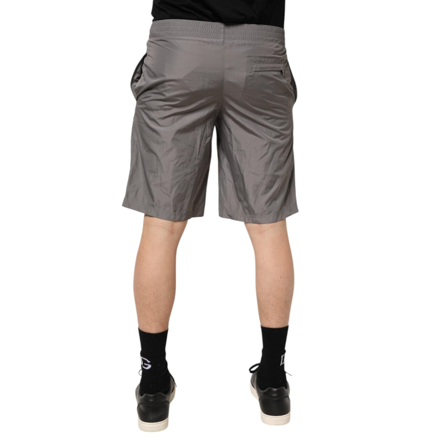 Dolce & Gabbana Light Gray Nylon Elastic Waist Shorts Swimwear